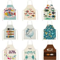 Women Men Kitchen Aprons Housewife Apron Waterproof Cooking oil-proof Fish Cotton Linen Home Textile Antifouling Chef  55x68cm Aprons