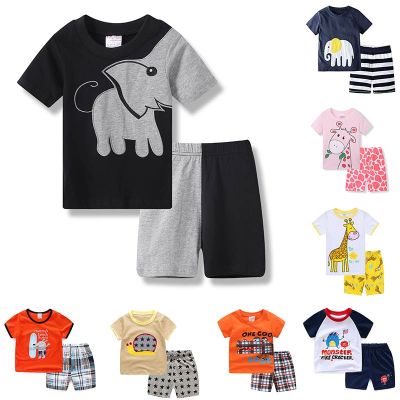 2PCSset Short Sleeve Tops Tees Shirt+shorts Suit Summer Clothes Suit Clothing Animal Elephant Graffie
