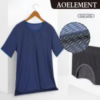 AOELEMENT ผู้ชายฤดูร้อนผ้าไหมน้ำแข็งไม่มีรอยต่อแขนสั้นสีทึบรอบคอเสื้อยืดเยาวชนบางด้านบนบางพอดี282