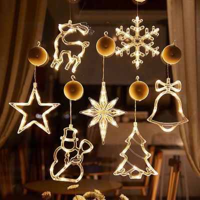 【CC】❀☽  Hanging Sucker Lamp Window Ornaments Decoration for Xmas Navidad 2023 New Year
