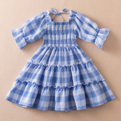 2022 Fashion Birthday Party Princess Dress Elegant Wedding Chiffon Plaid Children Dresses Baby Girls Summer Dress for Kids 3-8T