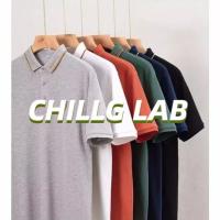 ❂■ CHILLG LAB ห้าจุดแขนเสื้อโปโลฤดูร้อนเยาวชนยอดนิยมแนวโน้มมาตรฐาน 2023 แนวโน้มวรรณกรรมอารมณ์ผู้ชายสีทึบใหม่