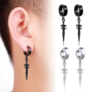 2 Pairs Clip on Earrings for Men Non Piercing Ear Clip Punk Stainless Steel Men Hoop Earrings Fashion Boys Jewelry,one-size
