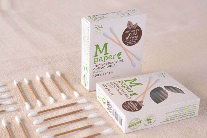 rii-m-paper-unbleached-stick-cotton-buds-100pcs-สำลีก้านกระดาษไม่ฟอกขาว-ย่อยสลายได้-100-kawaofficialth