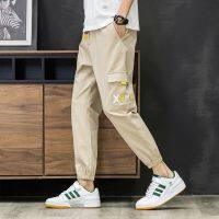 CODff51906at Cargo Zhus popular logo beam foot loose movement th Overalls mens Street Wear Ankle-Length Sports Thin Style Casual Ice Silk Trousers Korean Version Trendy