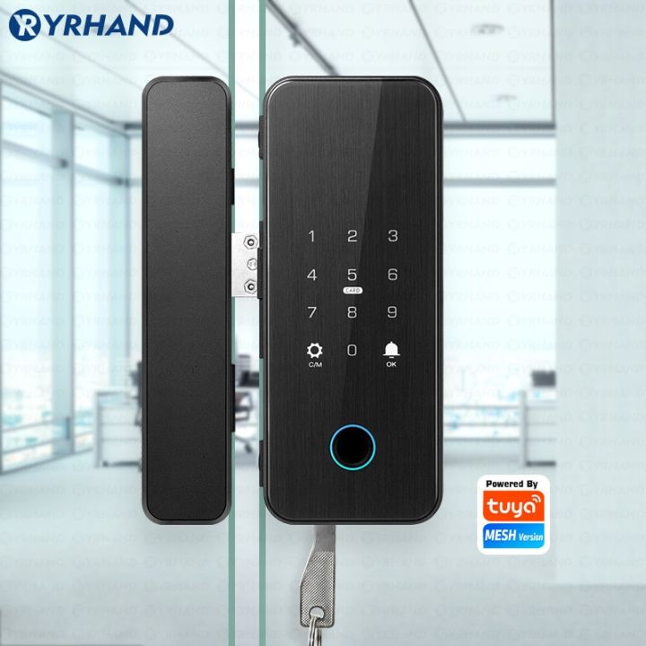 yrhand-สว่านฟรีบลูทูธรหัสบัตรสแกนลายนิ้วมือ-rfid-ไบโอเมตริกซ์การควบคุมระยะไกลแอป-tuya-ล็อคประตูกระจกอัจฉริยะ