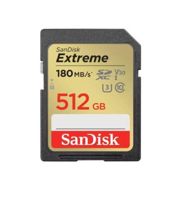 SanDisk Extreme SDXC, SDXVV 512GB, V30, U3, C10, UHS-I, 180MB/s R, 130MB/s W, 4x6, Lifetime Limited