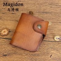 ร้อน, ร้อน★▦  Head layer cowhide wallet restoring ancient ways male Japanese hand brush color do old plant tanned leather purse large capacity multi-functional wallet