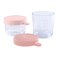 BEABA Set of 2 conservative glass jars (150 ml PINK / 250 ml DARK PINK)