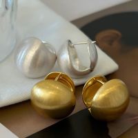 Vintage Geometric Round Ball Hoop Earrings for Women Luxury Gold Silver Color Metal Brushed Earrings Wedding Jewelry 2023