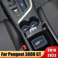 สำหรับ Peugeot 3008 GT 2016-2020 2021 2022 2023แผ่นรองช่องใส่รถไม่ถ้วยแบ่งส่วนประตูพรมกันลื่นอุปกรณ์ตกแต่งภายในเสื่อกรูฟ