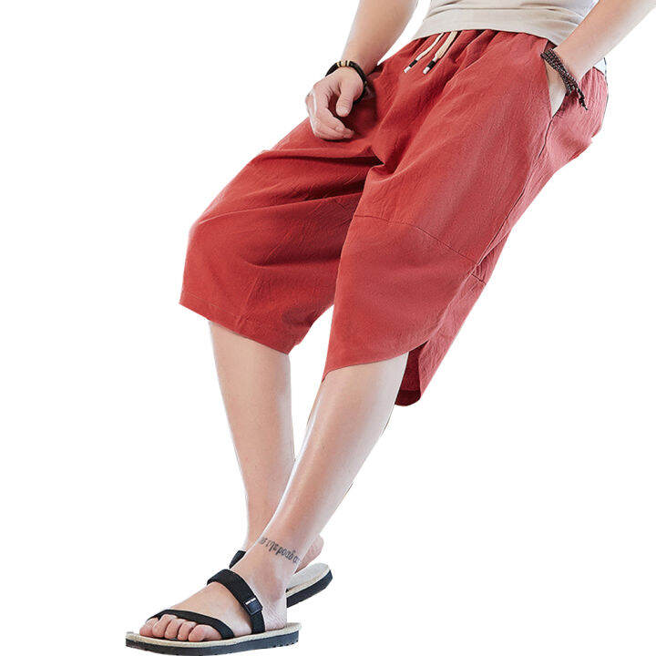 Men Casual Pants Cotton And Linen Solid Color Loose Harem Cropped