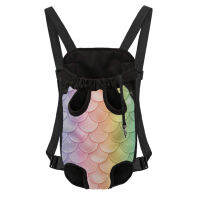 Colorful Fish Scales Print Five Holes Chest Backpack Breathable Dog Carriers Bag Outdoor Hiking Cat Double Shoulder Bag