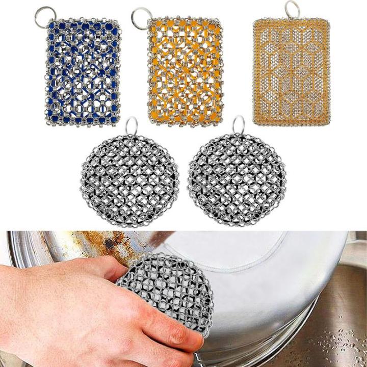 2pcs 4in Stainless Steel Scrubber Cast Iron Cleaner Kitchen