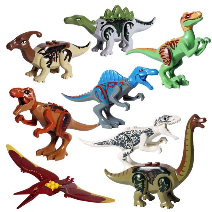 8-ชิ้นไดโนเสาร์หน่วยการสร้างของเล่น-buildableไดโนเสาร์หน่วยการสร้างตัวเลขt-rex-t-riceratops-velociraptor