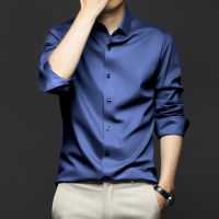 【YY】6XL Large Spring and Summer Mens Long Sleeve Shirt Luxurious Wrinkle-resistant Non-iron Solid Color Business Casual Ice Silk