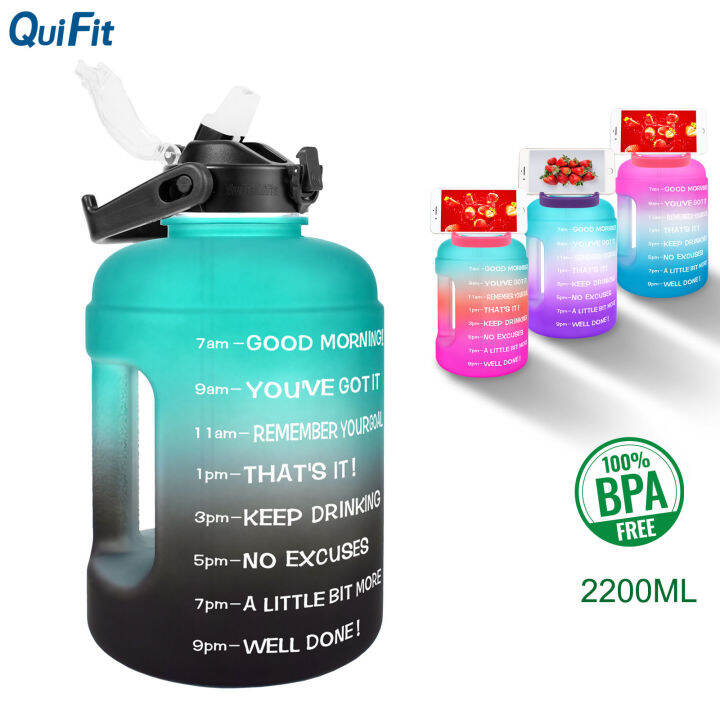 Quifit 22l 73oz Motivational Gallon Water Bottle With Straw And Time Marker Bpa Free Fitness 2517