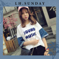 LH.Sunday  ลุคชิลๆสบายๆ  เสื้อยืดสกรีนตัวอักษรภาษาอังกฤษ แต่งแขนสีสันเพิ่มกิมมิคหน่อยๆ