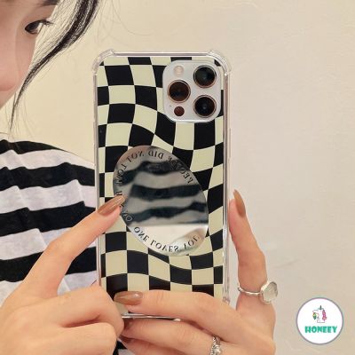 Makeup Mirror Gird PatternPhone Case for 13 12 11 Pro Max X Xs Max XR 8 7 Plus SlimFit RubberBumperShockproof Soft TPU Cover