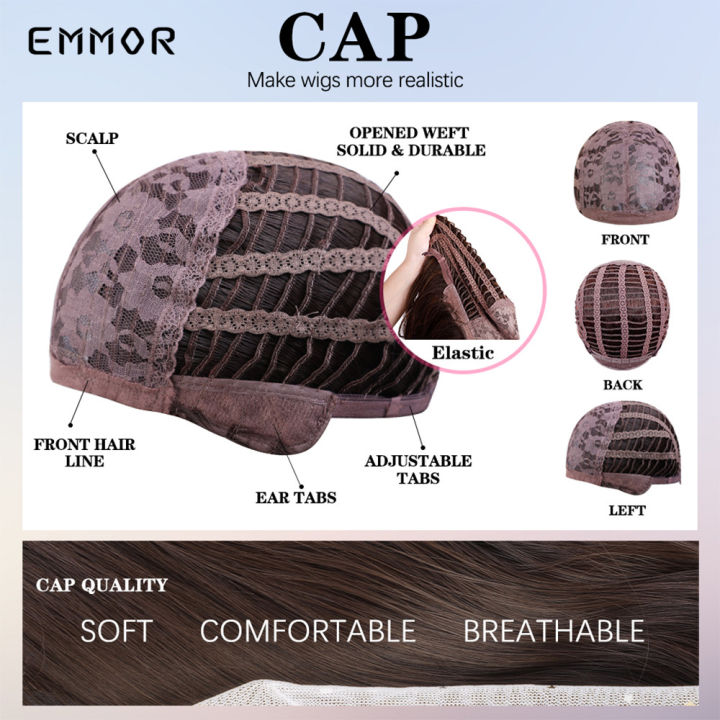 emmor-สังเคราะห์-ombre-สีน้ำตาลถึงแสงสีบลอนด์วิกผมเรียบวิกผมหยักธรรมชาติสำหรับผู้หญิงคอสเพลย์วิกผมไฟเบอร์ทนความร้อน