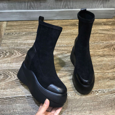 top●Autumn Spring Boots Women Shoes Woman Boots Fashion Round Toe Ankle Boots 2021 Winter Elastic Black Boots Comfortable Botas Cozy