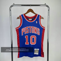 【Mitchell&amp;Ness】Mens New Original NBA 1988-89 Detroit Pistons #10 Dennis Rodman Vintage Jersey Heat-pressed Hardwood Classics Swingman Blue
