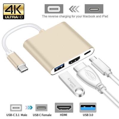 อะแดปเตอร์แยกไปยังสาย HDMI ฮับ USB C USB-C 3 IN 1 4K HDMI USB 3.0 PD ชาร์จเร็ว Dell อะแดปเตอร์สำหรับ Macbook ศิลปะ