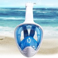 With Detachable Full Face Snorkel Silicone Mask Blue Diving Mask Adult Snorkeling Swimming Diving Mask Wide View Anti-Fog Anti-Leak