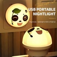 USB Plug LED Night Light Cartoon Expression Panda Mini Portable Night Lights Eye Protection โคมไฟอ่านหนังสือสำหรับห้องนอน