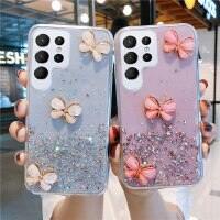 เคสใสนิ่มลายผีเสื้อ3D กลิตเตอร์สำหรับ Samsung Galaxy S23 S22 Plus S 22 A13 A03S พิเศษ4G 5G A73 A23 A53ฝาหลัง M52 A33