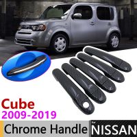 Black Carbon Fiber Door Handle Cover For Nissan Cube Z12 2009~2019 2015 2016 2017 2018 Car Accessories Stickers Trim Set Chrome