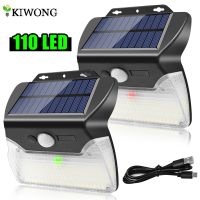 110 LED Solar Lights Outdoor Wireless Solar Powered Motion Sensor Light USB Charge 3 Lighting Modes Waterproof for Garden Wall