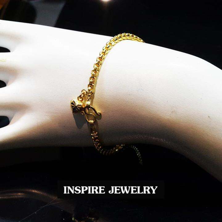 inspire-jewelry-สร้อยข้อมือทองลายบล็อกขนาดเส้นหนึ่งบาท-ห้อยหัวใจหนึ่งดวง-น้ำหนัก-5กรัม-งานทองไมครอน-ชุบเศษทองคำแท้-มีให้เลือกระหว่างยาว-17cm-และ-1ุ9cm-เส้นใดเส้นหนึ่ง