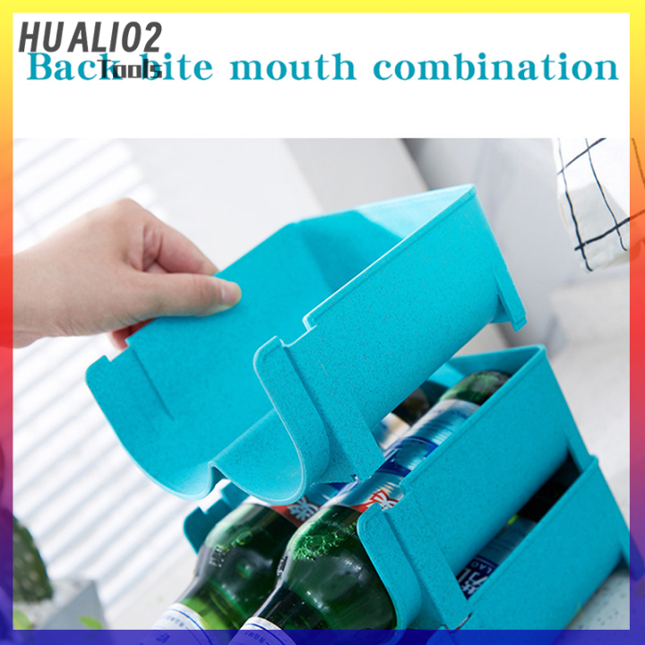 กระป๋องที่เก็บขวดในครัวสำหรับกล่องเก็บของเครื่องดื่มเบียร์ของ-huali02ชั้นวางซ้อนกันได้ที่ใส่ขวดไวน์ตู้เย็น
