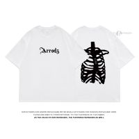 HOT14★Gothic Skeleton Letter Mens T-shirts Fashion Harajuku Streetwear Pure Cotton Summer Tees Unisex Clothing Y2k Male Cal Tops