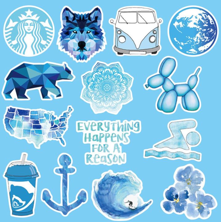 พร้อมส่ง-สติ๊กเกอร์ติดสเก็ตบอร์ด-สติ๊กเกอร์ติดกระเป๋าเดินทาง-sticker-vsco-blue-50-ชิ้น-สติ๊กเกอร์-เคลือบเงา-ติดสนุก