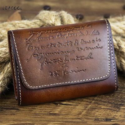 LEACOOL Vintage Cowhide Leather Mens Wallets Money ID Credit Portable Card Case Small Man Coin Purse Card Holder Wallet Card Holders