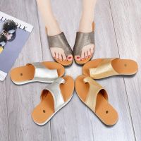 Sepatu kulit PU wanita nyaman sol datar sikat sepatu korektor Bunion ortopedi Sandal koreksi jari besar lembut untuk wanita