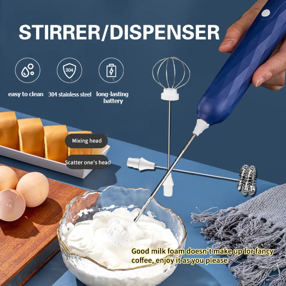 Handheld Milk Frother With Two Heads - USB Rechargeable Battery