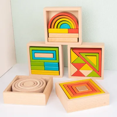 Rainbow Stacker Creative Baby Wooden Toys Building Blocks Balance Stacking Games 3D Puzzle Montessori Educational Toys For Child