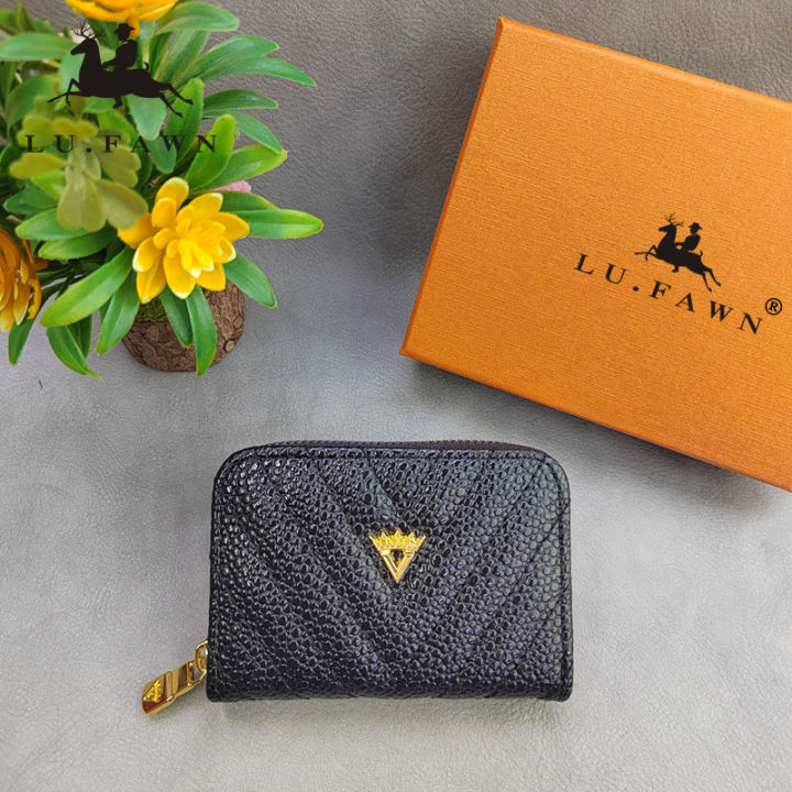 lufawnซิปขนาดมินิดีไซน์คาเวียร์สำหรับผู้หญิงกระเป๋าหนังอันเล็ก-dompet-koin-id-กระเป๋าใส่บัตรของขวัญบางบางกะทัดรัด-0555