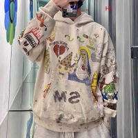 Saint Michael ใหม่ Madonna Vintage Hand-Painted Graffiti Cotton Casual Hoodie สำหรับผู้ชายและผู้หญิง