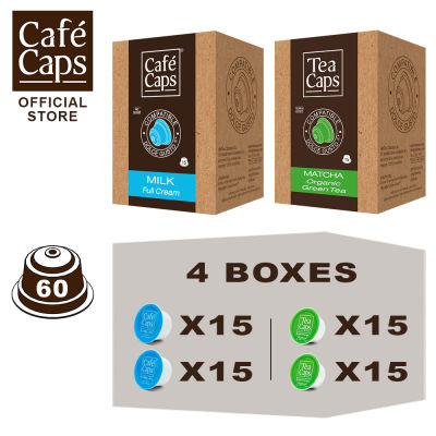 TeaCaps - MIX TEA MATCHA (2 กล่อง X15 แคปซูล) &amp; MILK (2 กล่อง X15 แคปซูล) Nescafe Dolce Gusto แคปซูลที่เข้ากันได้โดย Cafecaps - MATCHA ผลิตจากชาเขียวมัทฉะออร์แกนิคบริสุทธิ์ 100% เกรดพรีเมียม ไม่มีแป้ง ไม่แต่งสี ไม่มีน้ำตาล, ไม่มีครีมเทียม