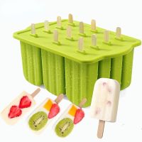 12 Cavity Food Grade Silicone Ice Cream Mold with Cover DIY Popsicle Box Lolly Mould Dessert Ice Cube Tray Maker Kitchen Gadgets Ice Maker Ice Cream M