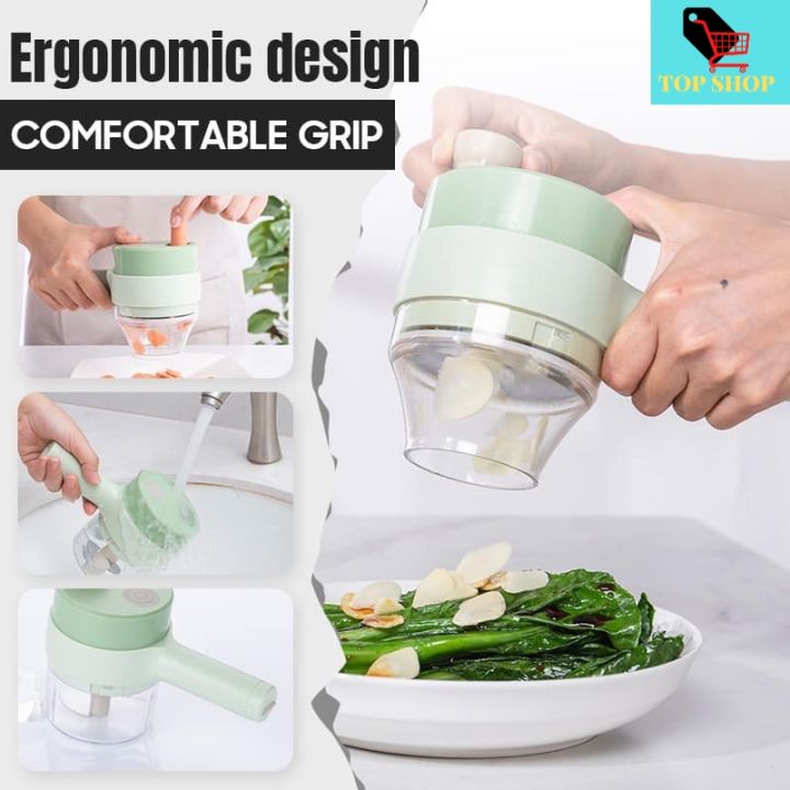 4 in 1 Handheld Electric Vegetable Cutter Set USB Charger Ginger Grinder  Machine