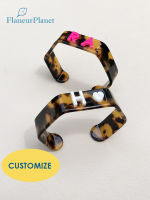 Flaneur Planet Dainty Personalized Initials Tortoiseshell Celloid Acetate Bent Bangle Cuff Open Hexagon Bangle Bracelet