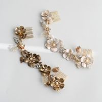 Antique Gold Floral Long Comb Bridal Accessories Leaf Women Headpiece Handmade Wedding Accessories Hair Jewelry