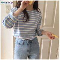 BellyLady เสื้อยืดสตรีแขนยาวเสื้อลำลองคอกลมเสื้อทูนิกลายทาง,เสื้อทรงหลวม