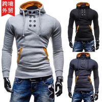 [COD] European size cross-border autumn and winter spring mens hooded high-necked pullover slim-fit brushed sweater matching fashion foreign trade