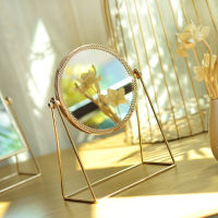 Makeup Mirror Light Luxury Retro European Metal Gold Mirror Home Desktop Square Round Mirror Dormitory Makeup Mirrors